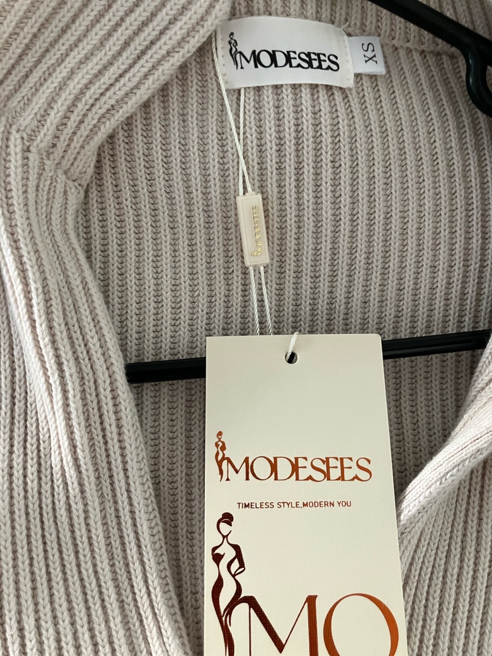 Modesees Cream Ribbed Knit Maxi Dress with Collar - Picture 4 of 4